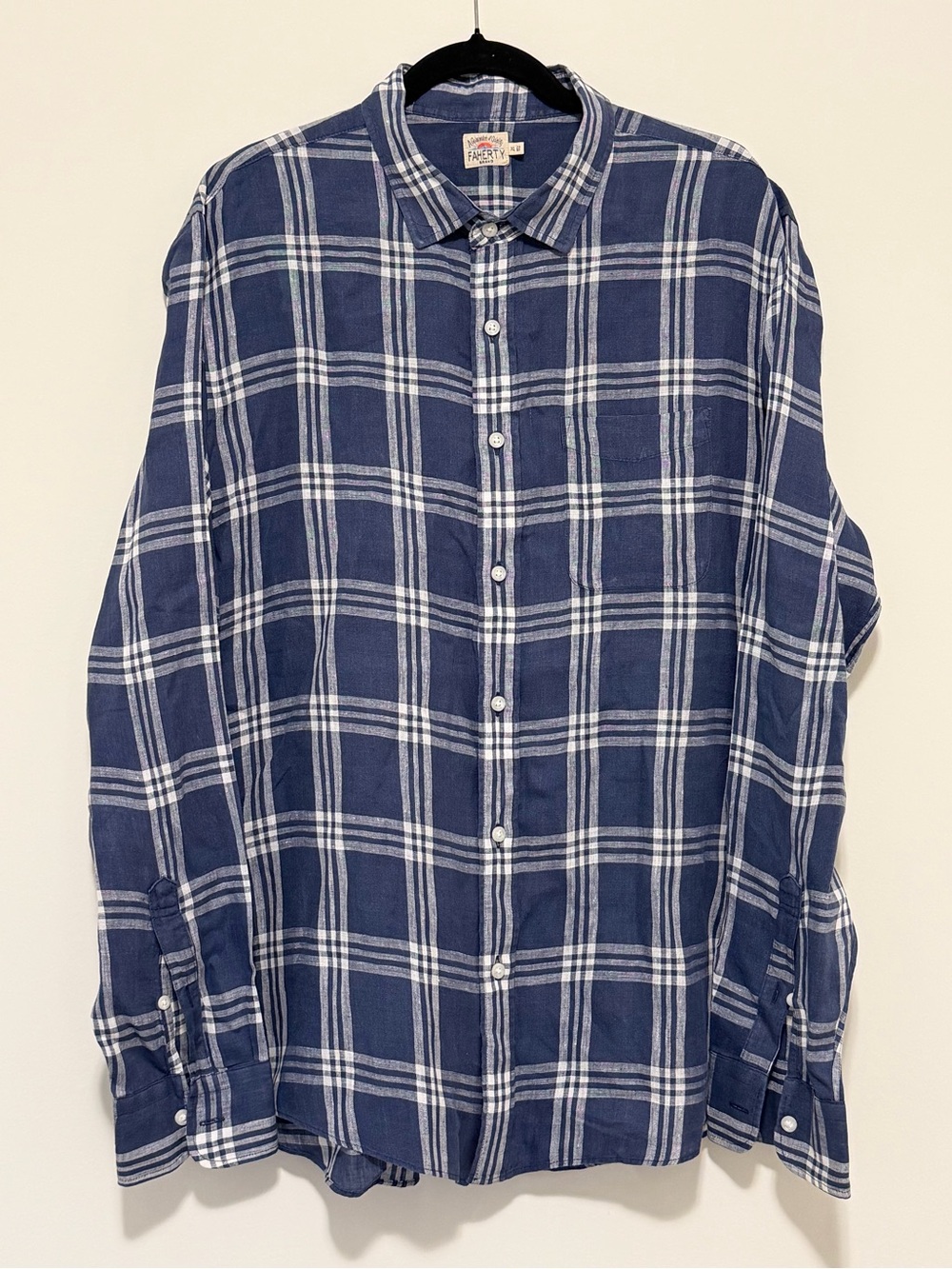 Faherty Size XL Jetty Plaid Linen Laguna Long Sleeve Shirt Preppy Casual Coastal - Picture 2 of 7